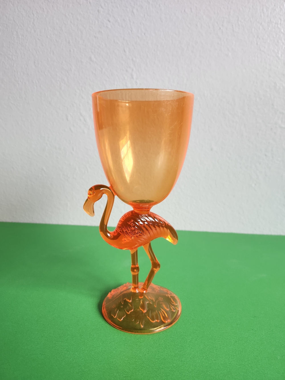 Vivid Neon Orange Plastic Flamingo Goblet Wine Glass Tiki Beach Party Drinkware